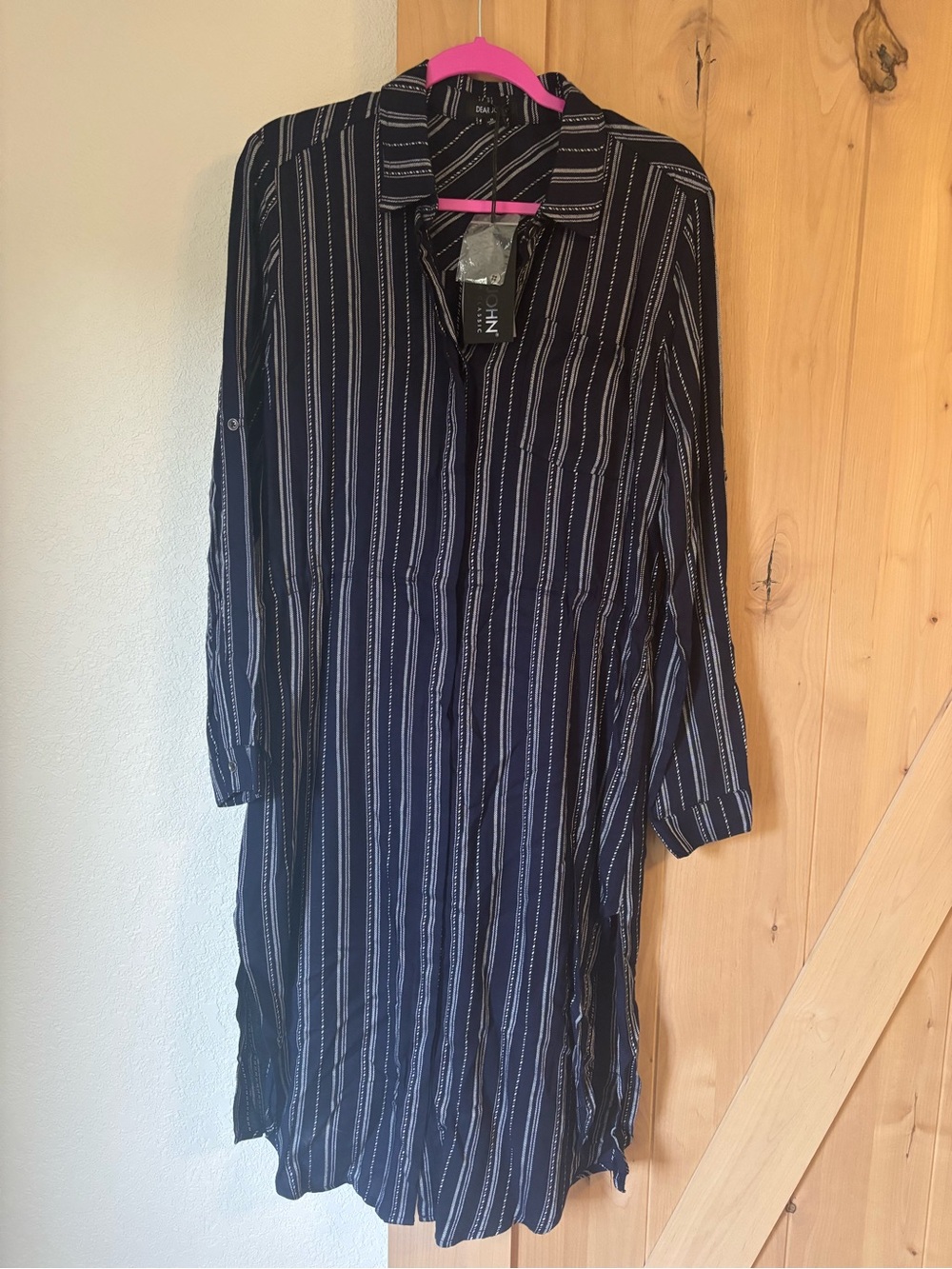Dear John Navy and White Striped Shirt Dress